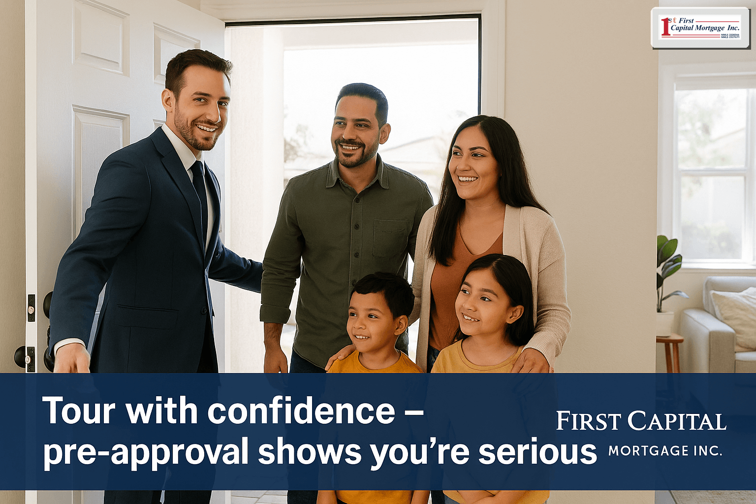 Family entering a home with First Capital Mortgage Inc. guidance