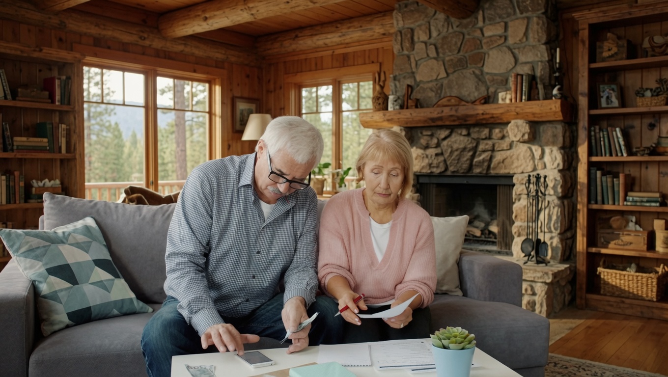 Senior couple reviewing home equity and retirement financing options